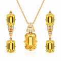 Natural Citrine Octagon Silver Drop Jewelry Set by Fine Color Jewels