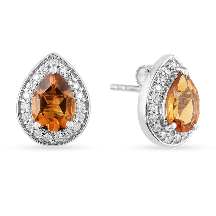 Natural Citrine Teardrop Stud Earrings by Fine Color Jewels