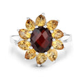 Natural Garnet and Citrine Sunflower Ring by Fine Color Jewels