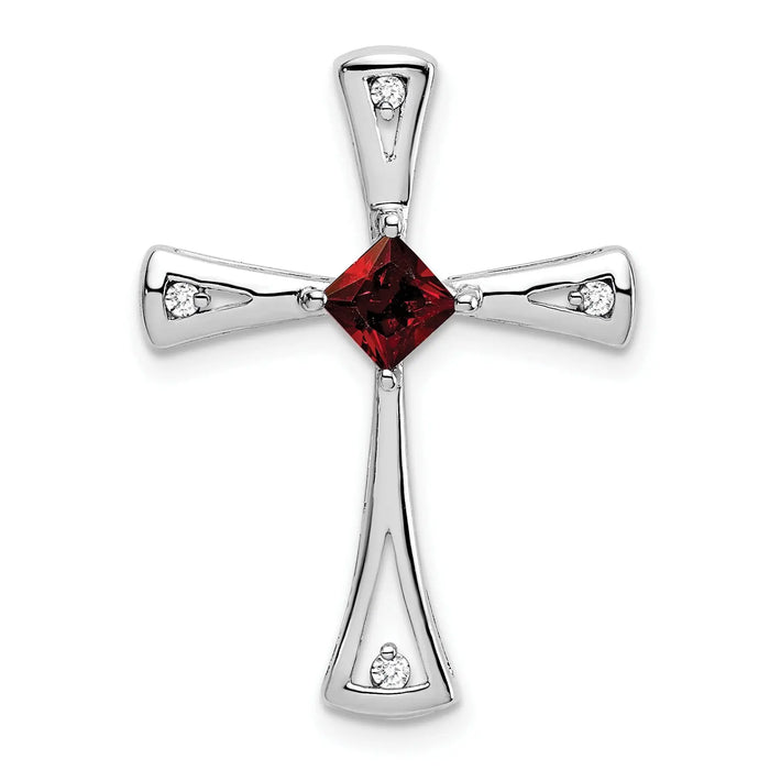 Natural Garnet and Diamond Cross Chain Slide Pendant by Fine Color Jewels
