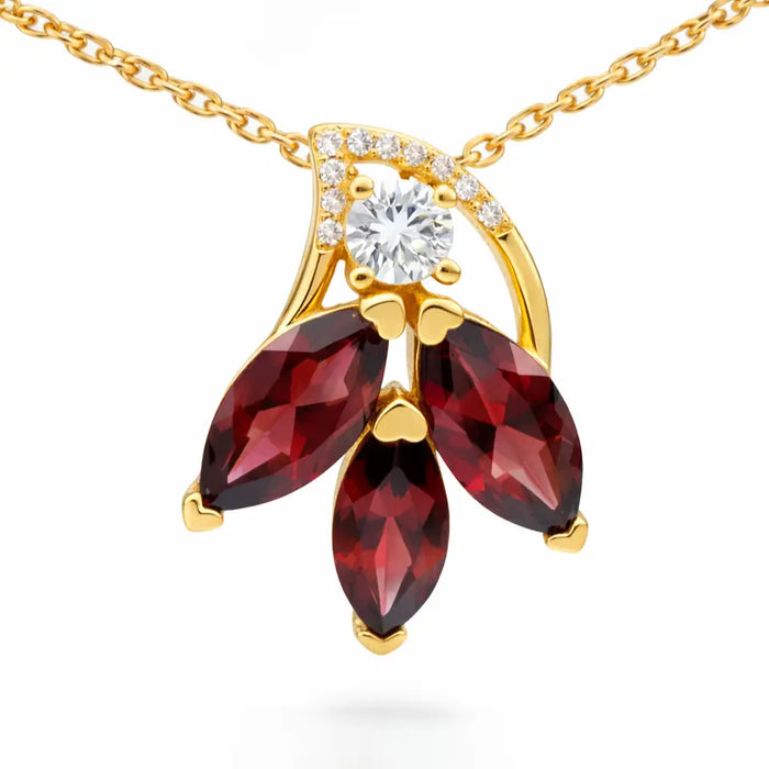 Natural Garnet Sterling Silver Floral Necklace by Fine Color Jewels