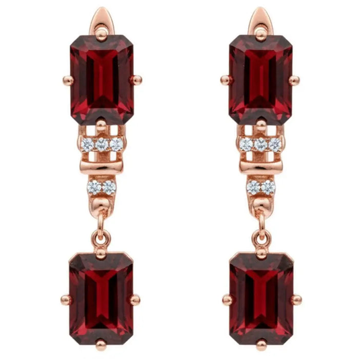 Natural Garnet & White Topaz Sterling Silver Earrings by Fine Color Jewels