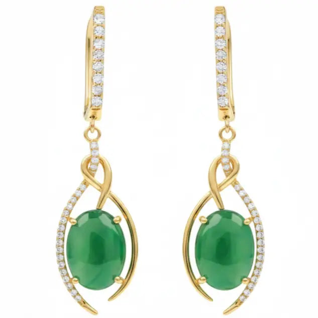 Natural Green Agate Sterling Silver Earrings by Fine Color Jewels