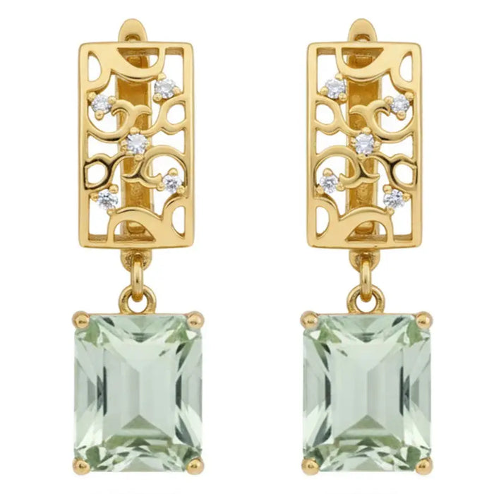 Natural Green Amethyst Gold Plated Sterling Silver Earrings by Fine Color Jewels