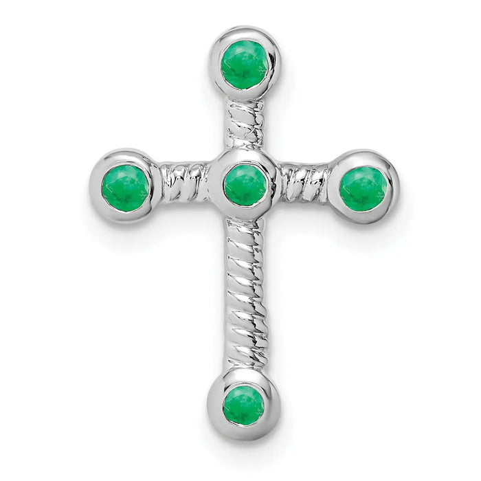 Natural Green Emerald Cross Gold Pendant by Fine Color Jewels