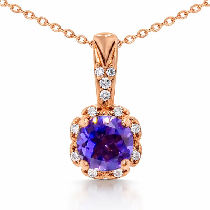 Natural Iolite & White Topaz Sterling Silver Pendant Necklace by Fine Color Jewels