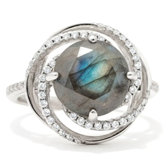 Natural Labradorite 925 Sterling Silver Statement Ring by Fine Color Jewels