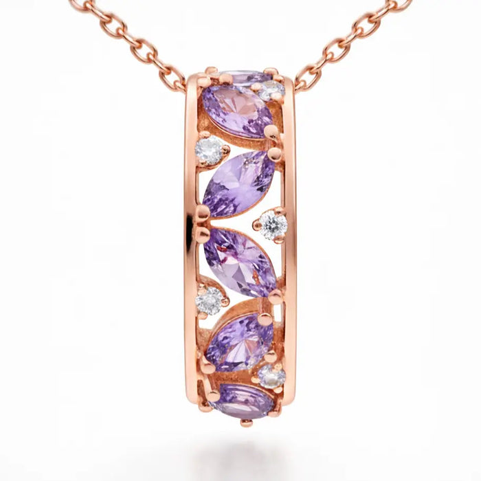 Natural Marquise Amethyst Sterling Silver Drop Pendant Necklace by Fine Color Jewels