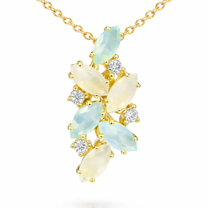 Natural Moonstone Silver Cluster Pendant Necklace by Fine Color Jewels