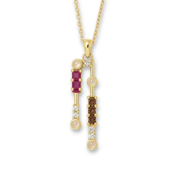 Natural Multistone Bar Drop Necklace Silver by Fine Color Jewels