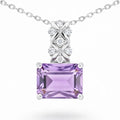 Natural Octagon Amethyst Silver Pendant Necklace by Fine Color Jewels