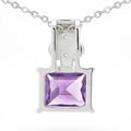 Natural Octagon Amethyst Silver Pendant Necklace by Fine Color Jewels