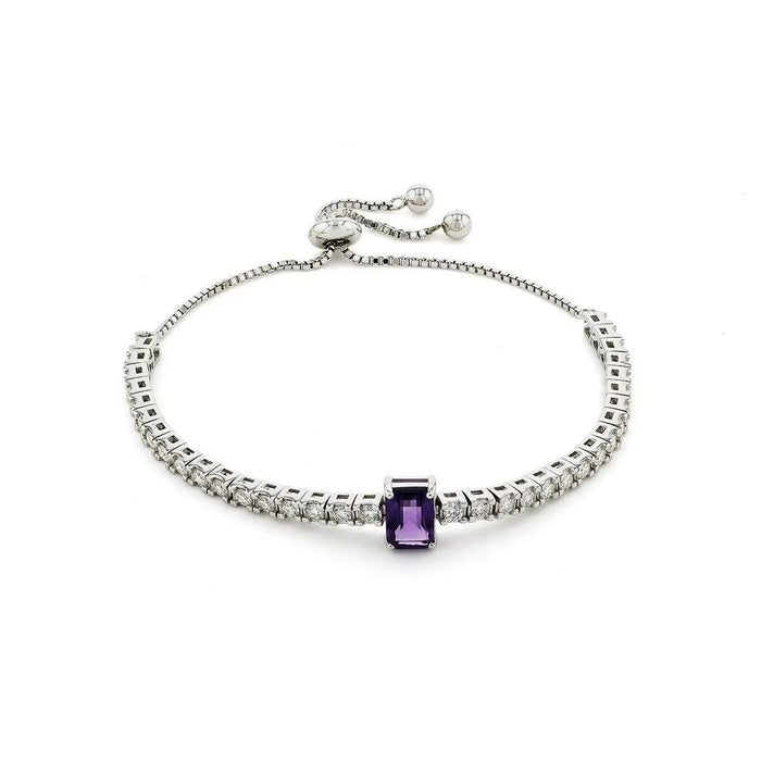Natural Octagon Dark Amethyst Bracelet by Fine Color Jewels