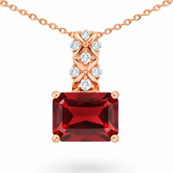 Natural Octagon Garnet Sterling Silver Pendant Necklace by Fine Color Jewels