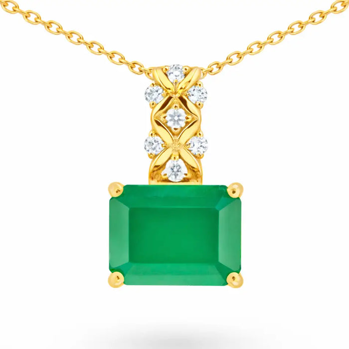 Natural Octagon Green Agate Sterling Silver Pendant Necklace by Fine Color Jewels