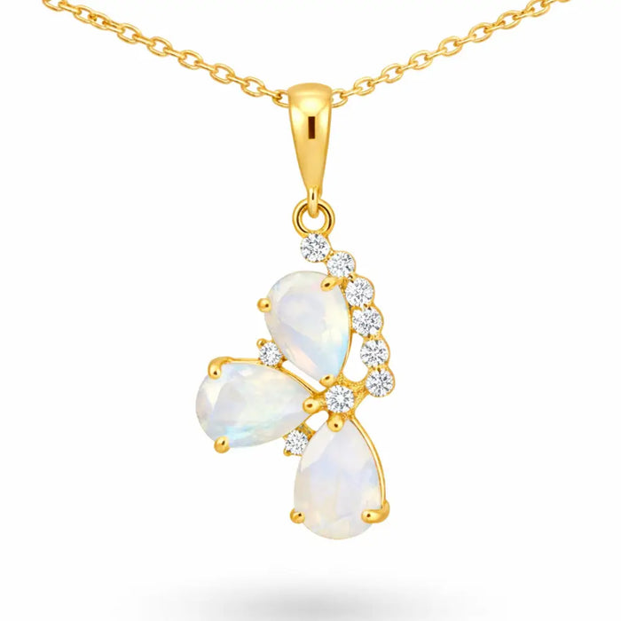 Natural Pear Rainbow Moonstone Silver Pendant Necklace by Fine Color Jewels
