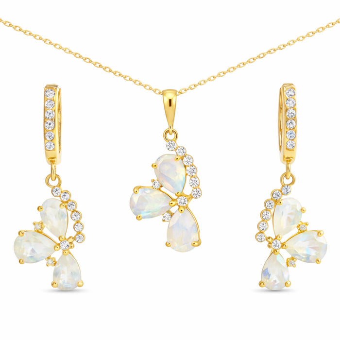 Natural Pear Rainbow Moonstone Sterling Silver Jewelry Set by Fine Color Jewels