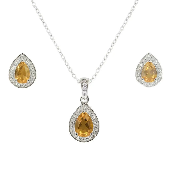Natural Pear Shaped Citrine Necklace and Earrings Jewelry Sets by Fine Color Jewels