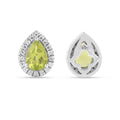 Natural Peridot Pear Shaped Halo Studs Earrings by Fine Color Jewels