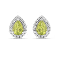 Natural Peridot Pear Shaped Halo Studs Earrings by Fine Color Jewels