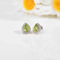 Natural Peridot Pear Shaped Halo Studs Earrings by Fine Color Jewels