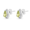 Natural Peridot Pear Shaped Halo Studs Earrings by Fine Color Jewels