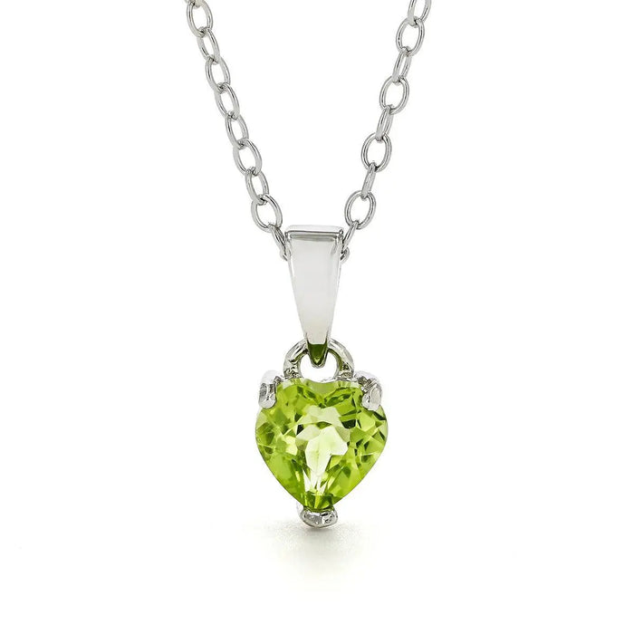 Natural Peridot Rhodium Heart Necklace by Fine Color Jewels