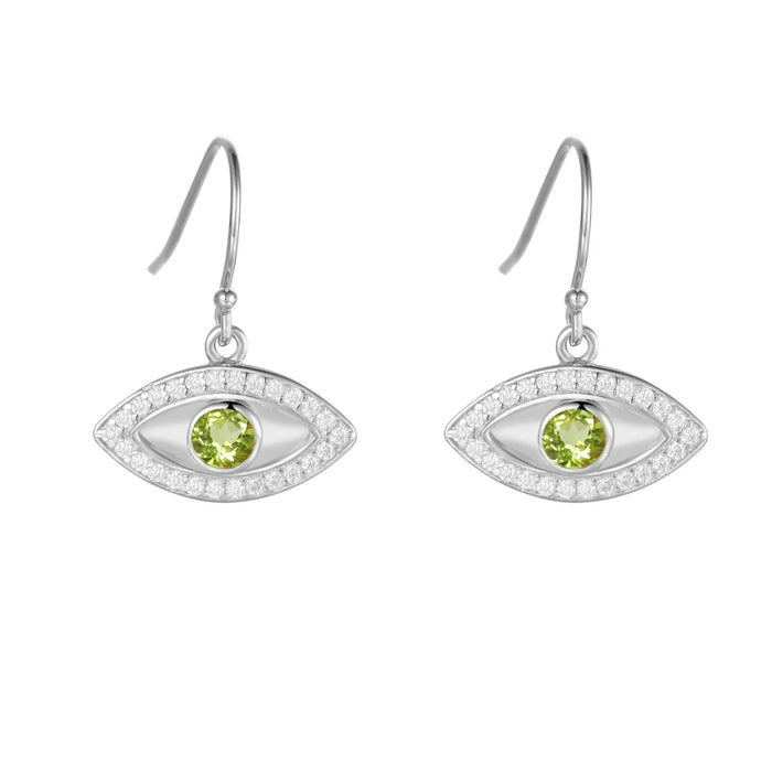 Natural Peridot Rhodium Plated Evil Eye Earrrings by Fine Color Jewels