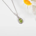 Natural Peridot Teardrop Halo Pendant Necklace by Fine Color Jewels