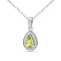 Natural Peridot Teardrop Halo Pendant Necklace by Fine Color Jewels