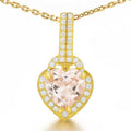 Natural Pink Rose Quartz Silver Halo Heart Necklace by Fine Color Jewels