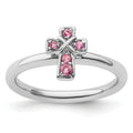 Natural Pink Tourmaline Silver Stackable Cross Ring by Fine Color Jewels