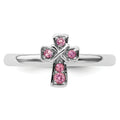 Natural Pink Tourmaline Silver Stackable Cross Ring by Fine Color Jewels