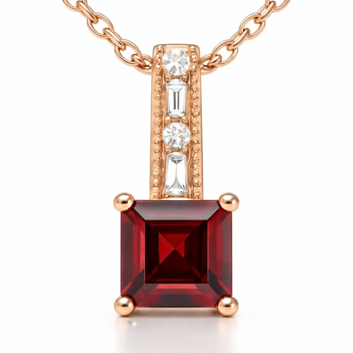 Natural Princess Garnet Sterling Silver Pendant Necklace by Fine Color Jewels