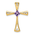 Natural Purple Amethyst and Diamond Cross Pendant Gold by Fine Color Jewels