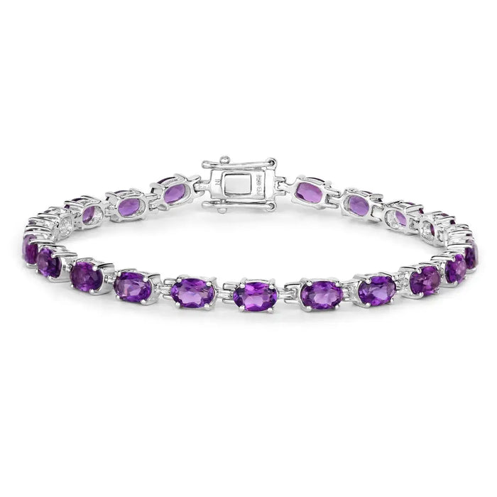 Natural Purple Amethyst Silver Tennis Bracelet Womens by Fine Color Jewels