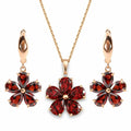 Natural Red Garnet Floral Sterling Silver Jewelry Set by Fine Color Jewels