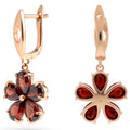 Natural Red Garnet Sterling Silver Flower Earrings by Fine Color Jewels