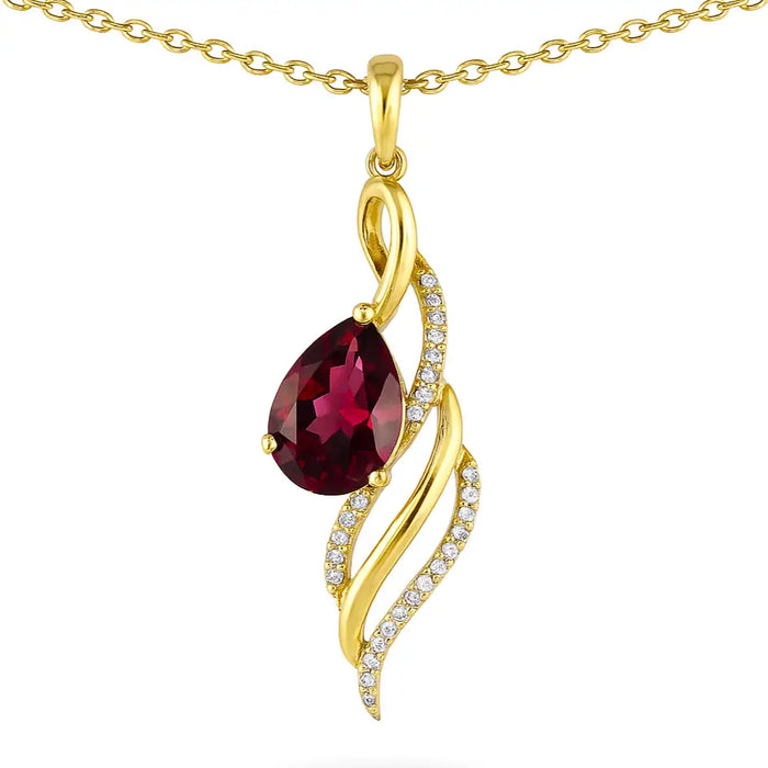 Natural Red Garnet twisted silver pendant necklace by Fine Color Jewels