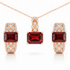 Natural Red Garnet & White Topaz Silver Jewelry Set