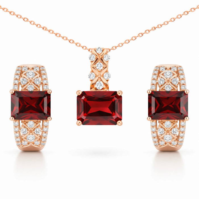 Natural Red Garnet & White Topaz Silver Jewelry Set by Fine Color Jewels