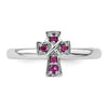 Natural Rhodolite Garnet Silver Stackable Cross Ring