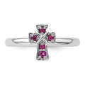 Natural Rhodolite Garnet Silver Stackable Cross Ring by Fine Color Jewels