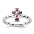 Natural Rhodolite Garnet Silver Stackable Cross Ring by Fine Color Jewels