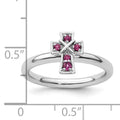 Natural Rhodolite Garnet Silver Stackable Cross Ring by Fine Color Jewels