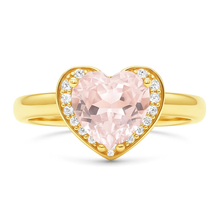 Natural Rose Quartz Gold Plated Silver Halo Heart Ring by Fine Color Jewels