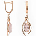 Natural Rose Quartz Rose Gold Plating Silver Drop Earrings by Fine Color Jewels