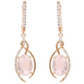 Natural Rose Quartz Rose Gold Plating Silver Drop Earrings by Fine Color Jewels