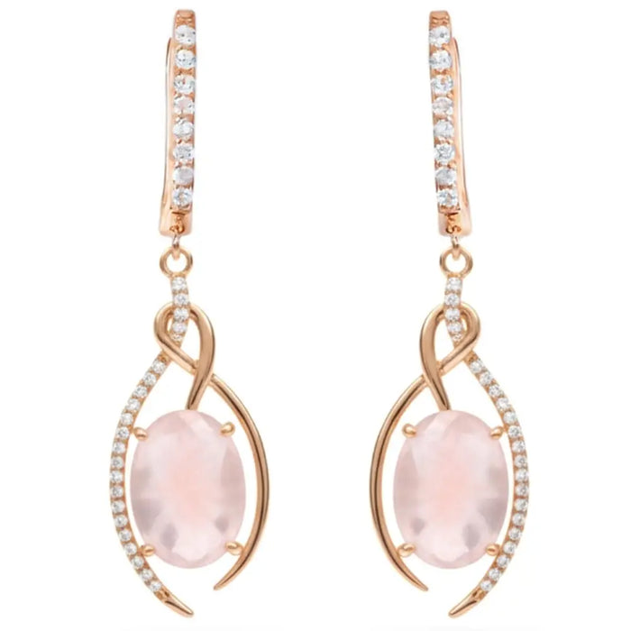 Natural Rose Quartz Rose Gold Plating Silver Drop Earrings by Fine Color Jewels