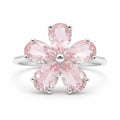 Natural Rose Quartz Sterling Silver Flower Ring by Fine Color Jewels